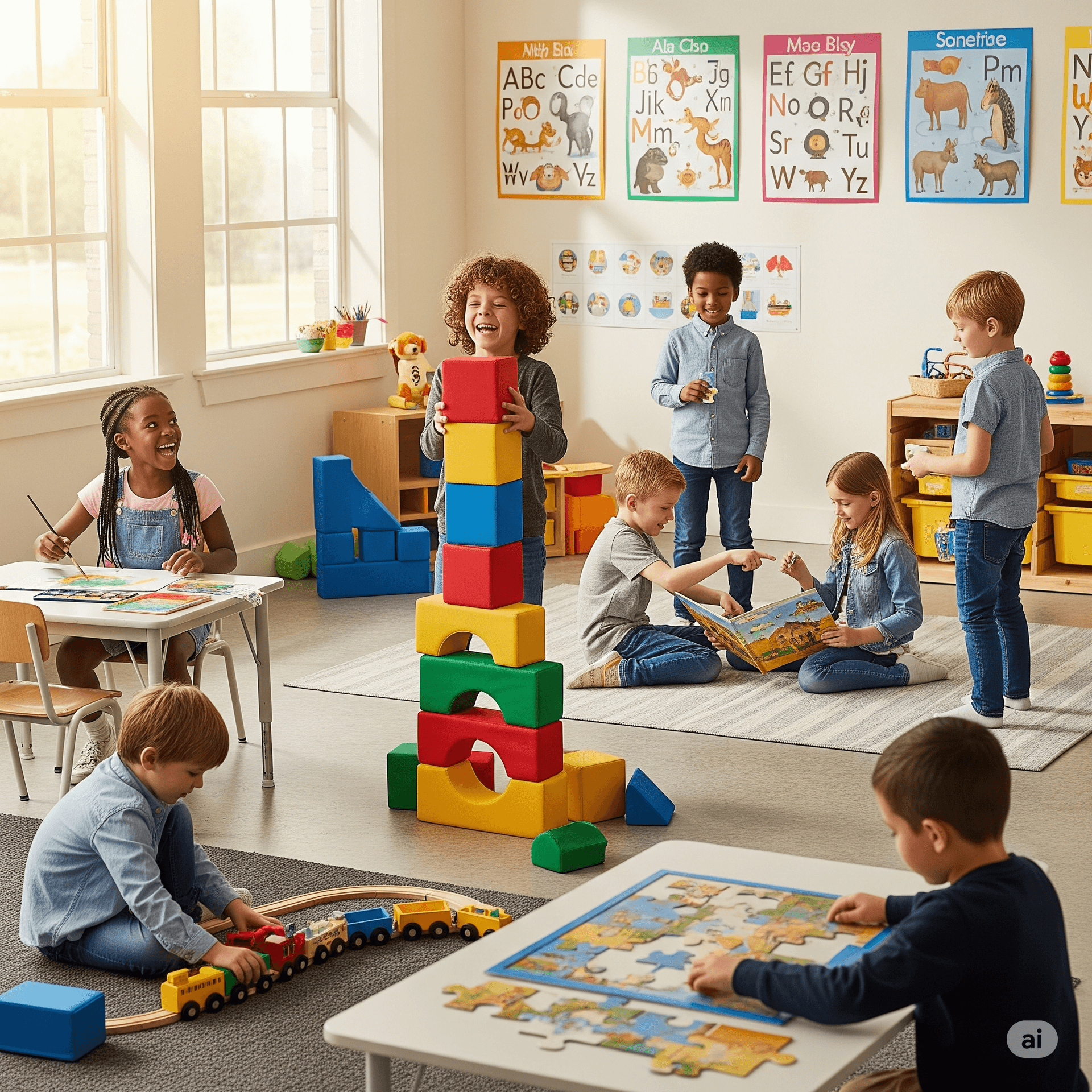 Crianças felizes na sala de aula do colégio Positivo